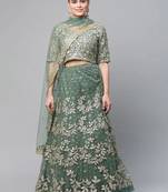 Women's green dori & sequins embroidered net lehenga for bride