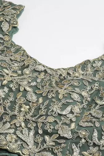 Women's green dori & sequins embroidered net lehenga for bride