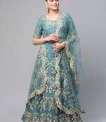 Women's Turquoise sequins and dori embroidered soft net festive & party wear semi stitched lehenga