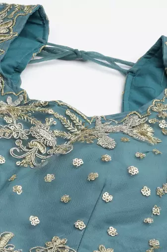 Women's Turquoise sequins and dori embroidered soft net festive & party wear semi stitched lehenga