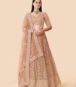 Women's Brown Zari Worked Soft Net Wedding Wear Lehenga Choli