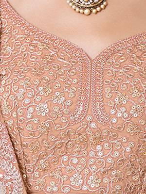 Women's Brown Zari Worked Soft Net Wedding Wear Lehenga Choli 4