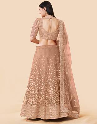 Women's Brown Zari Worked Soft Net Wedding Wear Lehenga Choli 5