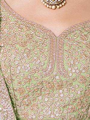 Women's Green  Zari Worked Soft Net Wedding Wear Lehenga Choli 4