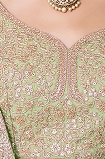 Women's Green  Zari Worked Soft Net Wedding Wear Lehenga Choli