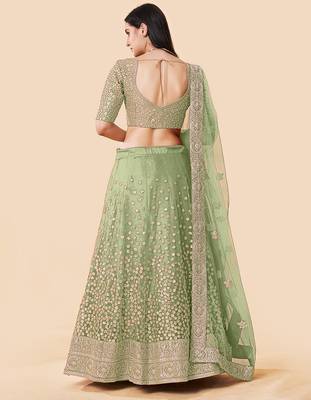 Women's Green  Zari Worked Soft Net Wedding Wear Lehenga Choli 5