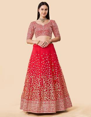 Women's Red  Zari Worked Soft Net Wedding Wear Lehenga Choli 2