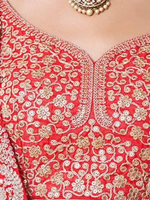 Women's Red  Zari Worked Soft Net Wedding Wear Lehenga Choli 4