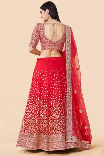 Women's Red  Zari Worked Soft Net Wedding Wear Lehenga Choli