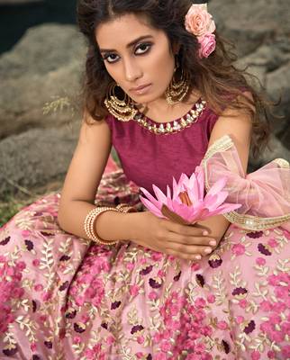 Glamorous multi-colored soft net base flared lehenga choli 5