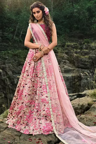 Glamorous multi-colored soft net base flared lehenga choli