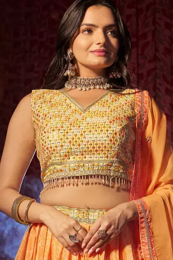 Pink Art Silk Embroidered Bnadhini Print Umbrella Lehenga Party Wear