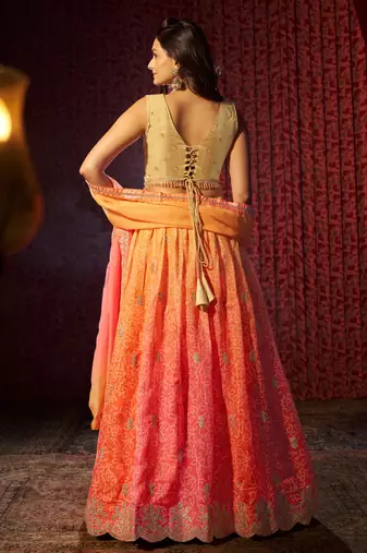 Pink Art Silk Embroidered Bnadhini Print Umbrella Lehenga Party Wear