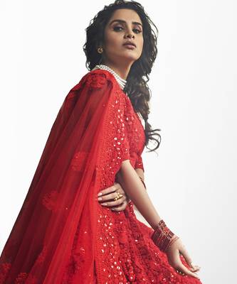 Women's Red zarkan and dori embroidered net lehenga choli 2