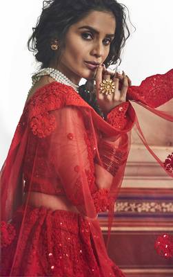Women's Red zarkan and dori embroidered net lehenga choli 3