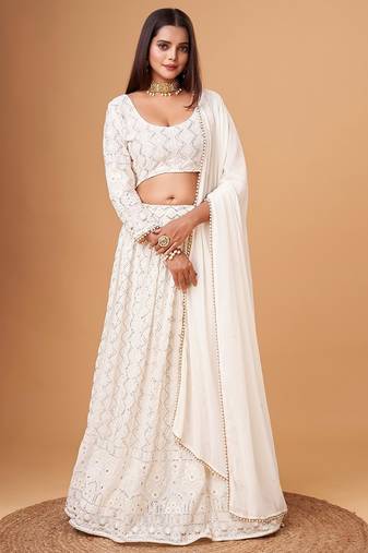 Fascinating White Thread Work Georgette Bridesmaid Lehenga Choli