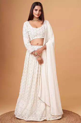 Fascinating White Thread Work Georgette Bridesmaid Lehenga Choli