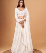 Fascinating White Thread Work Georgette Bridesmaid Lehenga Choli