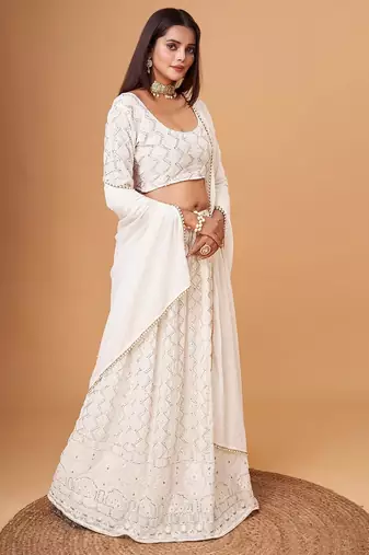 Fascinating White Thread Work Georgette Bridesmaid Lehenga Choli
