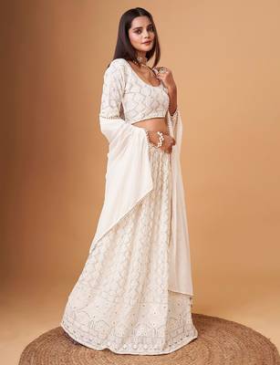 Fascinating White Thread Work Georgette Bridesmaid Lehenga Choli 4
