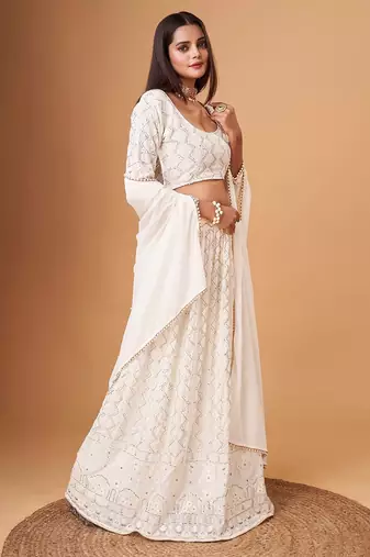 Fascinating White Thread Work Georgette Bridesmaid Lehenga Choli