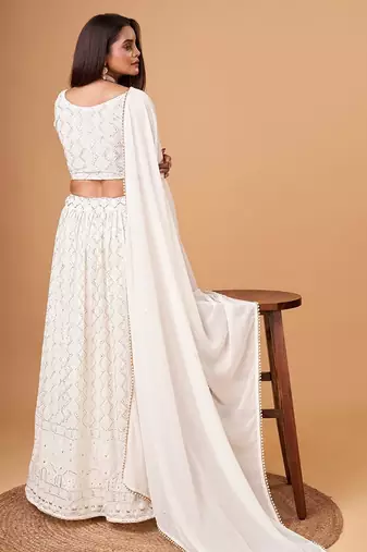 Fascinating White Thread Work Georgette Bridesmaid Lehenga Choli