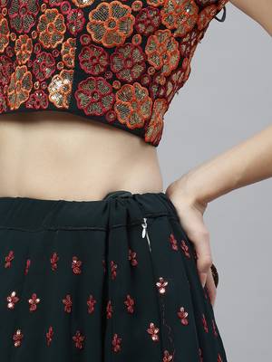 Womne's green & deep pink gotta patti with thread and sequins embroidered georgette semi stitched lehenga 5