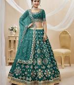Women's green art silk embroidered lehenga choli with net dupatta