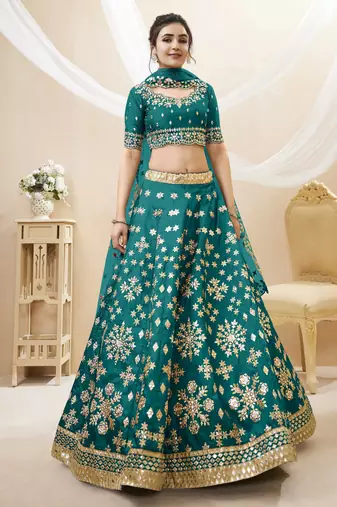 Women's green art silk embroidered lehenga choli with net dupatta