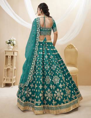 Women's green art silk embroidered lehenga choli with net dupatta 4