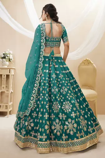 Women's green art silk embroidered lehenga choli with net dupatta
