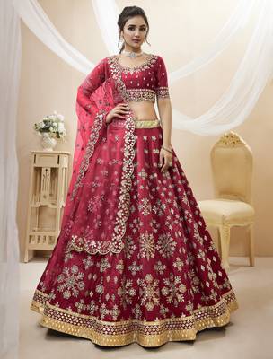 Women's Maroon art silk embroidered lehenga choli with net dupatta 1