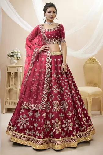 Women's Maroon art silk embroidered lehenga choli with net dupatta