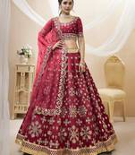 Women's Maroon art silk embroidered lehenga choli with net dupatta
