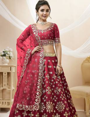 Women's Maroon art silk embroidered lehenga choli with net dupatta 2