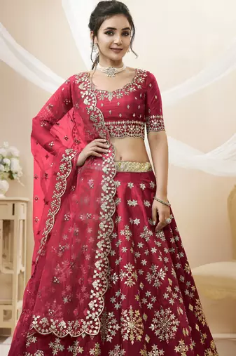 Women's Maroon art silk embroidered lehenga choli with net dupatta