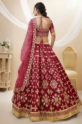 Women's Maroon art silk embroidered lehenga choli with net dupatta