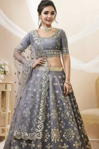 Dazzling grey embroidered work art silk bridesmaid lehenga choli