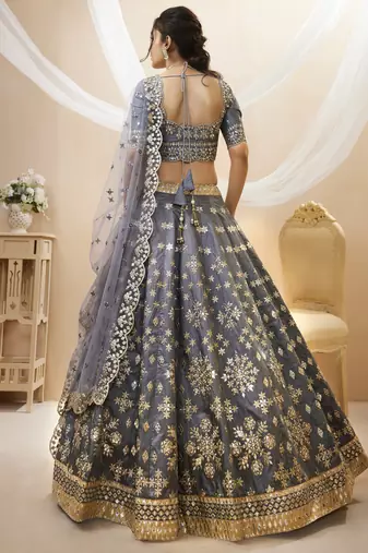 Dazzling grey embroidered work art silk bridesmaid lehenga choli