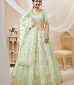 Women's Dazzling pista embroidered work art silk bridesmaid lehenga choli