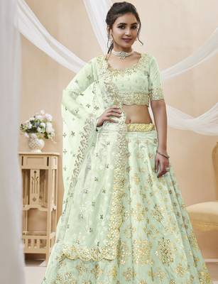 Women's Dazzling pista embroidered work art silk bridesmaid lehenga choli 2