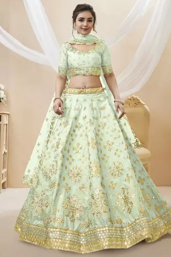 Women's Dazzling pista embroidered work art silk bridesmaid lehenga choli