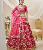 Women's pink embroidered work art silk bridesmaid lehenga choli