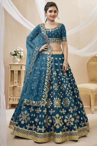 Women's Blue embroidered work art silk bridesmaid lehenga choli