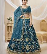 Women's Blue embroidered work art silk bridesmaid lehenga choli