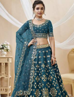Women's Blue embroidered work art silk bridesmaid lehenga choli 2