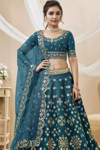 Women's Blue embroidered work art silk bridesmaid lehenga choli