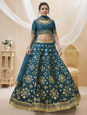 Women's Blue embroidered work art silk bridesmaid lehenga choli 3