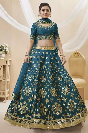 Women's Blue embroidered work art silk bridesmaid lehenga choli