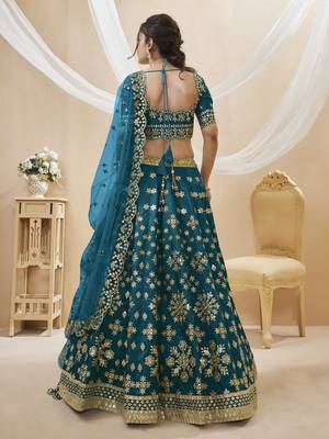Women's Blue embroidered work art silk bridesmaid lehenga choli 4